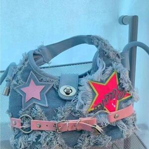Blue and Pink Star-Embellished Shoulder Bag